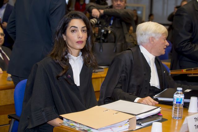 Amal Clooney at the European Court of Human Rights in Strasbourg as she advocates for the defense of Armenia and spoke the denial of the Armenian genocide